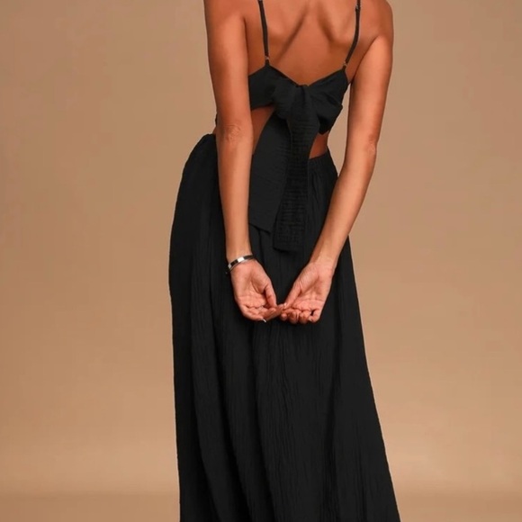 Lulus NWT Streamlined Style Black Tie-Back Cutout Maxi Dress Size M - Picture 5 of 7